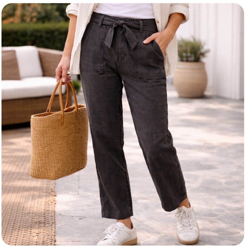 WRAP London Linen Blend Pants Charcoal Gray Size 6